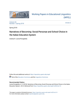Narratives of Becoming: Social Personae and School Choice in the Italian Education System