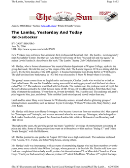 The New York Sun Report on Lambs Book