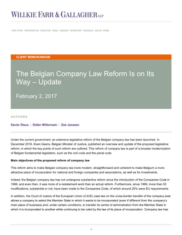 The Belgian Company Law Reform Is on Its Way – Update