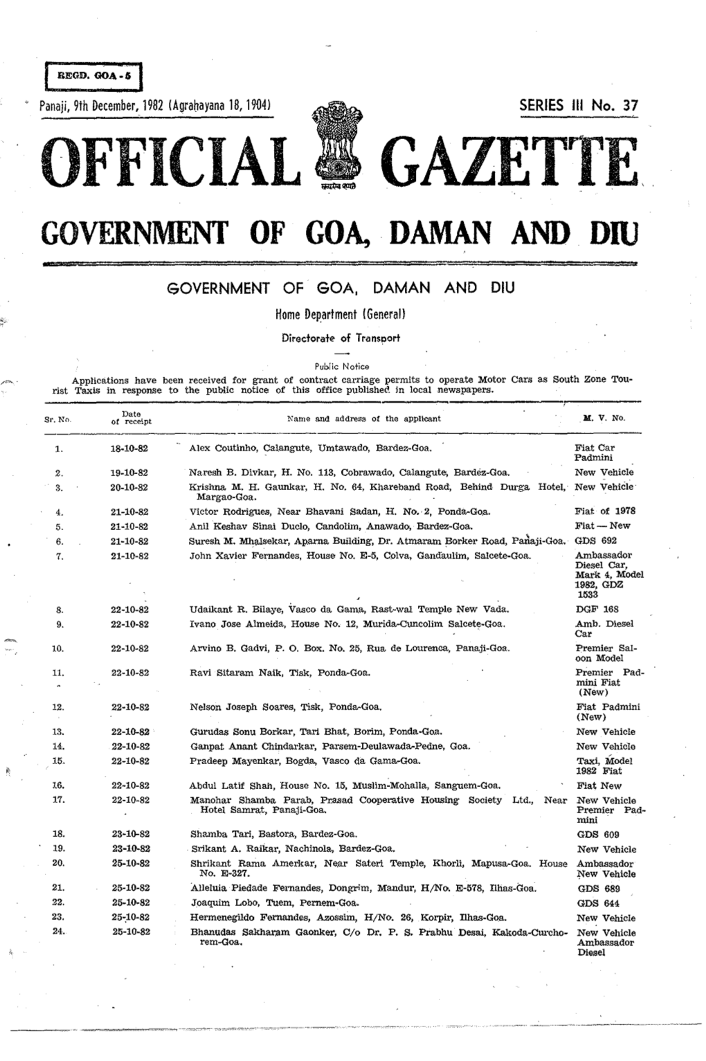 Official Gazette Government of Goa