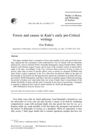 Forces and Causes in Kant's Early Pre-Critical Writings