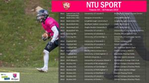 NTU SPORT Fixtures: 04 – 10 February 2019