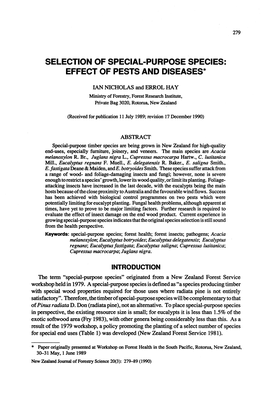Selection of Special-Purpose Species: Effect of Pests and Diseases*