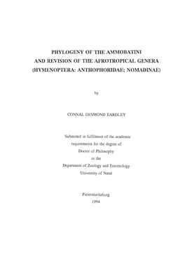 Phylogeny of the Ammobatini and Revision of the Afrotropical Genera (Hymenoptera: Anthophoridae: Nomadinae)