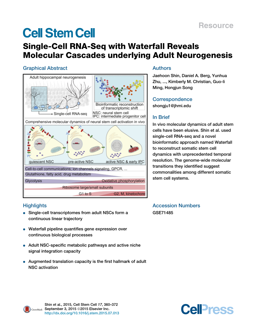 Single-Cell RNA-Seq with Waterfall Reveals Molecular Cascades Underlying Adult Neurogenesis