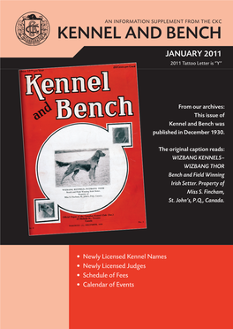 KENNEL and BENCH JANUARY 2011 2011 Tattoo Letter Is “Y”