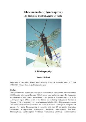 Ichneumonidae (Hymenoptera) As Biological Control Agents of Pests
