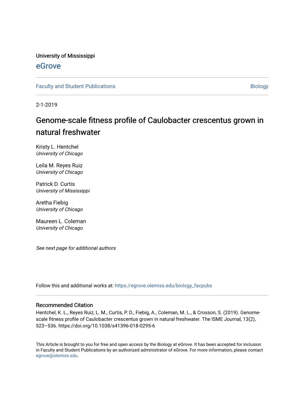 Genome-Scale Fitness Profile of Caulobacter Crescentus Grown in Natural Freshwater