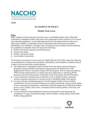 13-04 STATEMENT of POLICY Healthy Food Access
