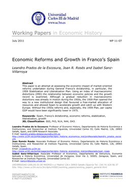 Economic Reforms and Growth in Franco's Spain
