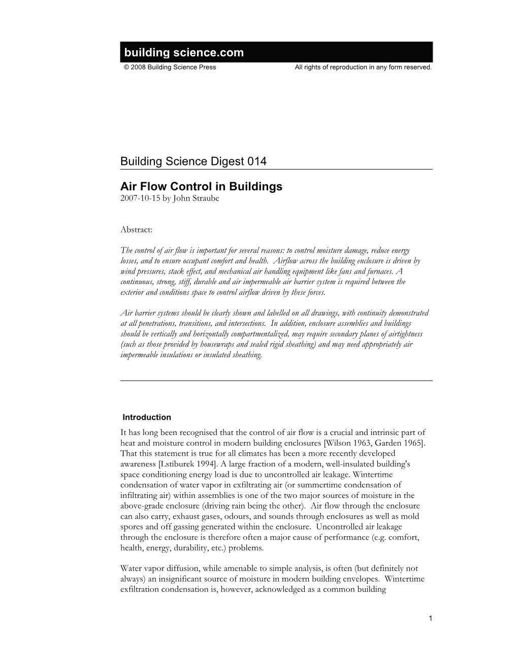 Building Science Digest 014 Air Flow Control in Buildings