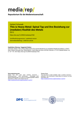 This Is Heavy Metal: Spinal Tap Und Ihre Beziehung Zur (Medialen) Realität Des Metals 2012