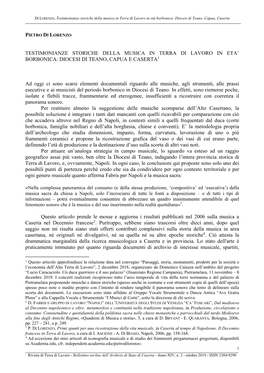 Testimonianze Storiche Della Musica in Terra Di Lavoro in Età Borbonica: Diocesi Di Teano, Capua, Caserta