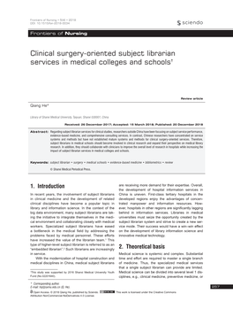 Clinical Surgery-Oriented Subject Librarian Services in Medical Colleges and Schools†