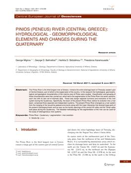Pinios (Peneus) River (Central Greece): Hydrological - Geomorphological Elements and Changes During the Quaternary