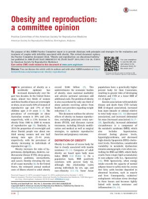 Obesity and Reproduction: a Committee Opinion