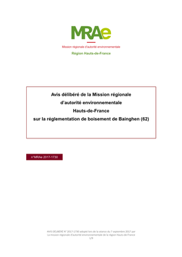 Avis Délibéré De La Mission Régionale D'autorité Environnementale Hauts