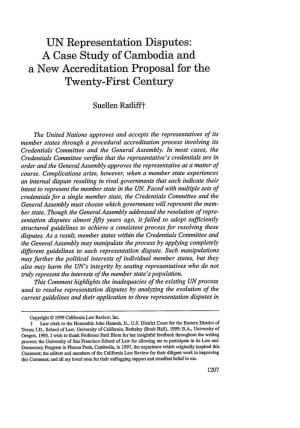 UN Representation Disputes: a Case Study of Cambodia and a New Accreditation Proposal for the Twenty-First Century