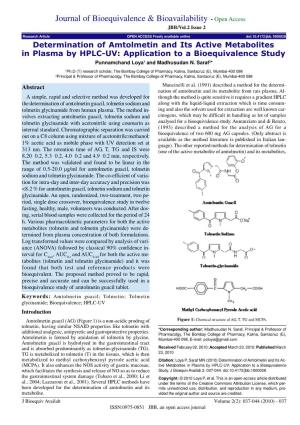 Determination of Amtolmetin and Its Active Metabolites in Plasma by HPLC-UV: Application to a Bioequivalence Study Punnamchand Loya1 and Madhusudan N