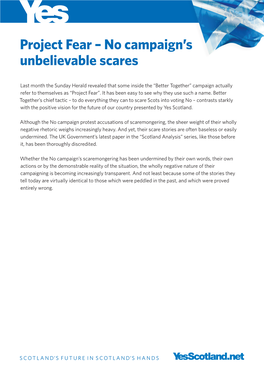 Project Fear – No Campaign’S Unbelievable Scares