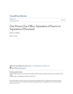 Separation of Powers Or Separation of Personnel , 79 Cornell L