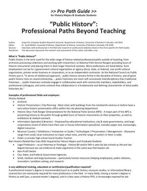 Public History”: Professional Paths Beyond Teaching