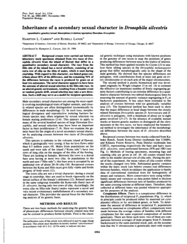 Inheritance of a Secondary Sexual Character in Drosophila Silvestris (Quantitative Genetics/Sexual Dimorphism/Evolution/Speciation/Hawaiian Drosophila) HAMPTON L