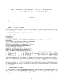VCF) Version 4.2 Specification (Superseded by the VCF V4.3 Specification Introduced in October 2015)