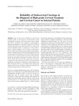 Reliability of Endocervical Curettage in the Diagnosis of High-Grade Cervical Neoplasia and Cervical Cancer in Selected Patients