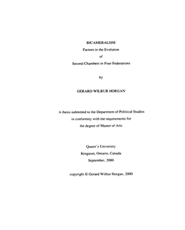 BICAMERALISM Factors in the Evolution of Second Chambers in Four Federations