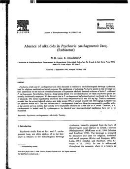 Absence of Alkaloids in Psychotria Carthagenensis Jacq. (Rubiaceae)