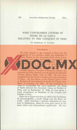 Some Unpublished Letters of Pedro De La Gasca Relating to the Conquest of Peru