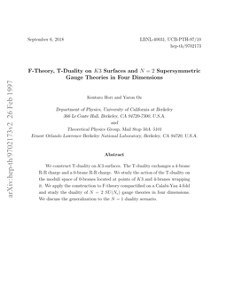 F-Theory, T-Duality on K3 Surfaces and N= 2 Supersymmetric Gauge