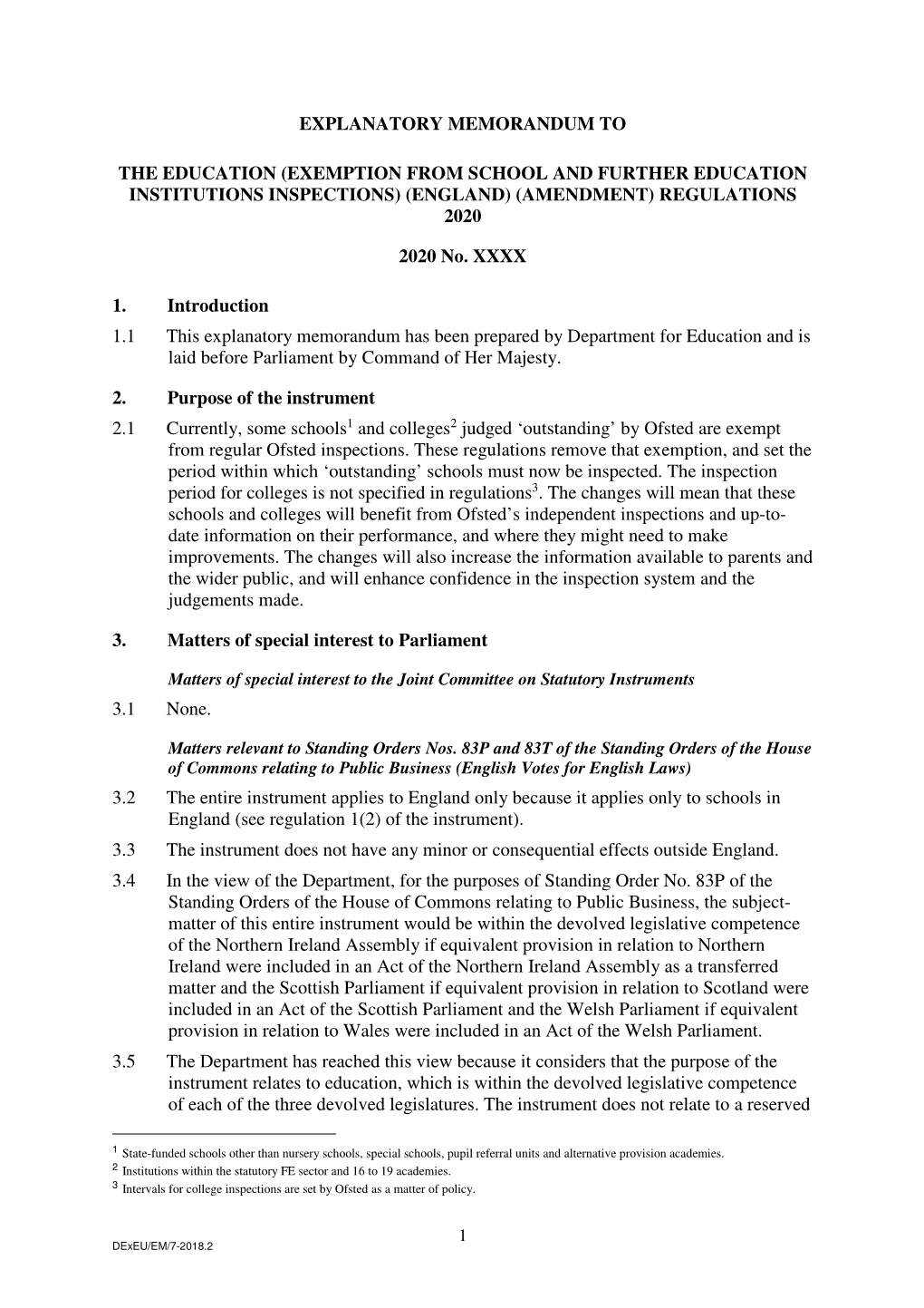 Exemption from School and Further Education Institutions Inspections) (England) (Amendment) Regulations 2020