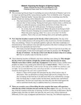 Sermon Notes: Apathy Towards the Day of the Lord