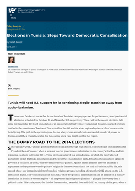 Elections in Tunisia: Steps Toward Democratic Consolidation by Sarah Feuer