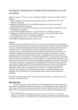 Ecological Consequences of Dead Wood Extraction in an Arid Ecosystem1