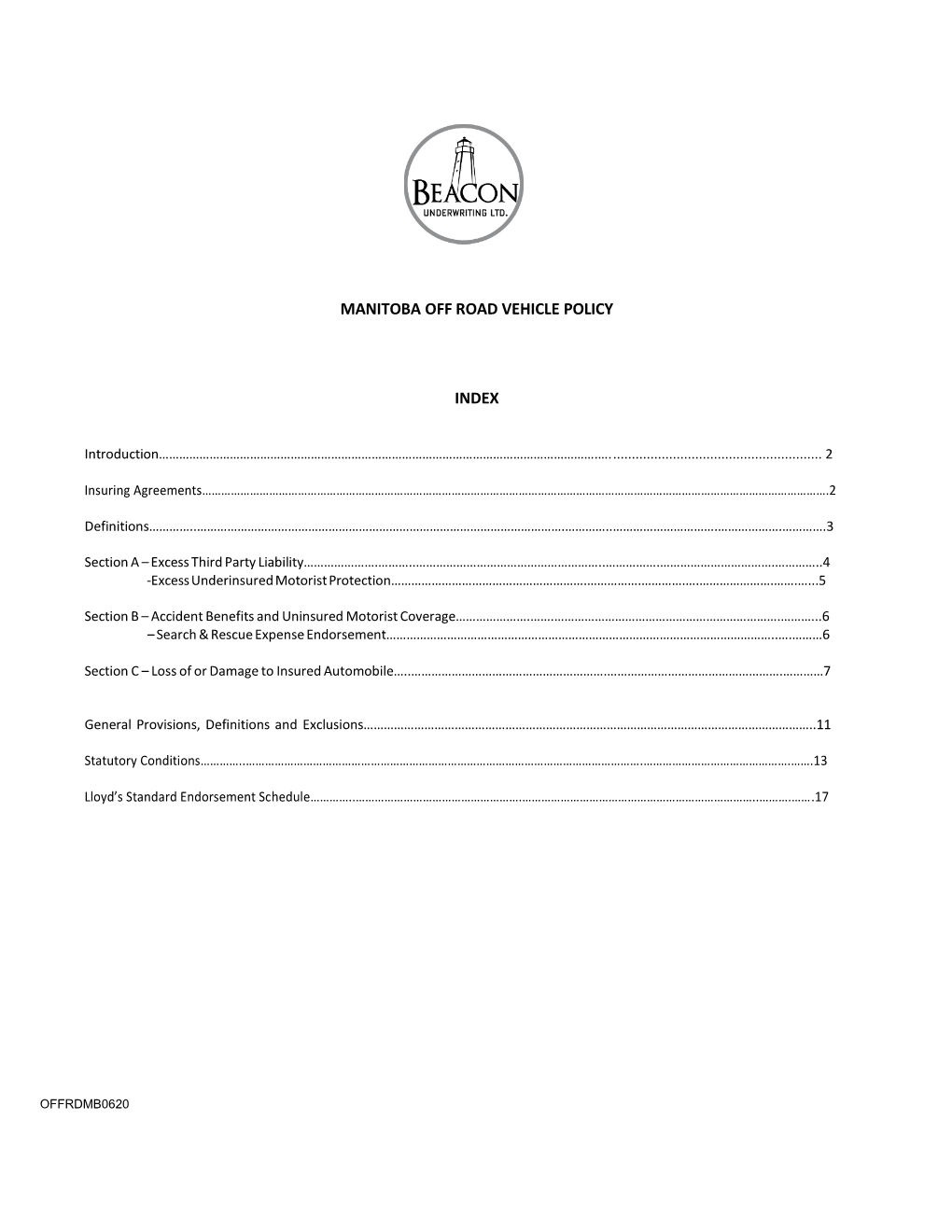 Manitoba Off Road Vehicle Policy Index