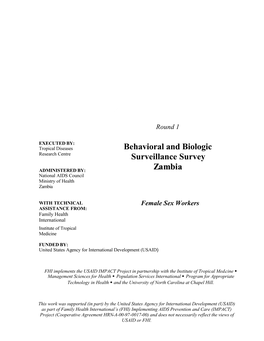 Behavioral and Biologic Surveillance Survey, Zambia: Female Sex Workers