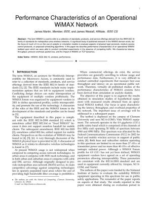 Performance Characteristics of an Operational Wimax Network James Martin, Member, IEEE, and James Westall, Afﬁliate, IEEE CS