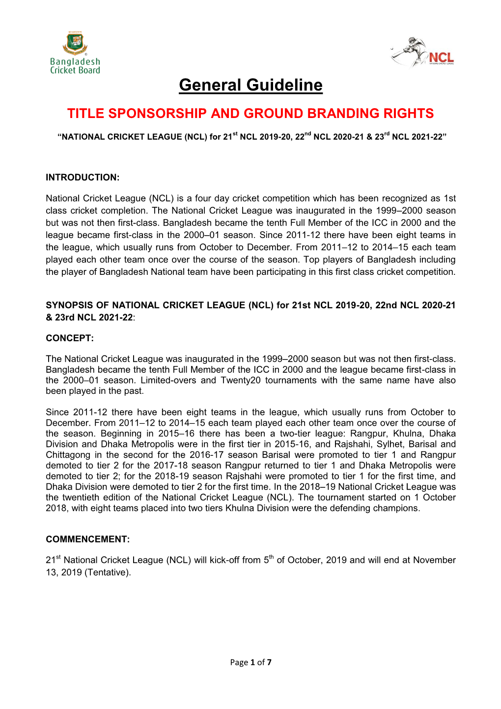 GENERAL GUIDELINE for EOI SUBMISSION of TITLE SPONSORSHIP GROUND BRANDING RIGHTS