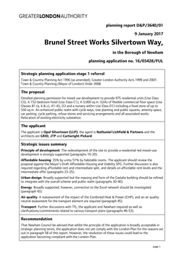 Brunel Street Works Silvertown Way, in the Borough of Newham Planning Application No