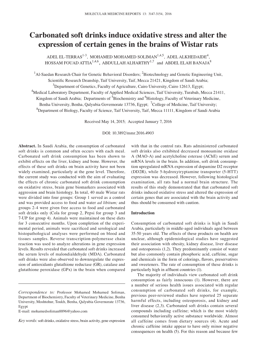 Carbonated Soft Drinks Induce Oxidative Stress and Alter the Expression of Certain Genes in the Brains of Wistar Rats