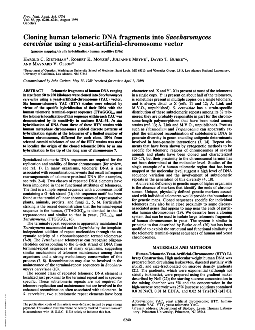 Cloning Human Telomeric DNA Fragments Into Saccharomyces