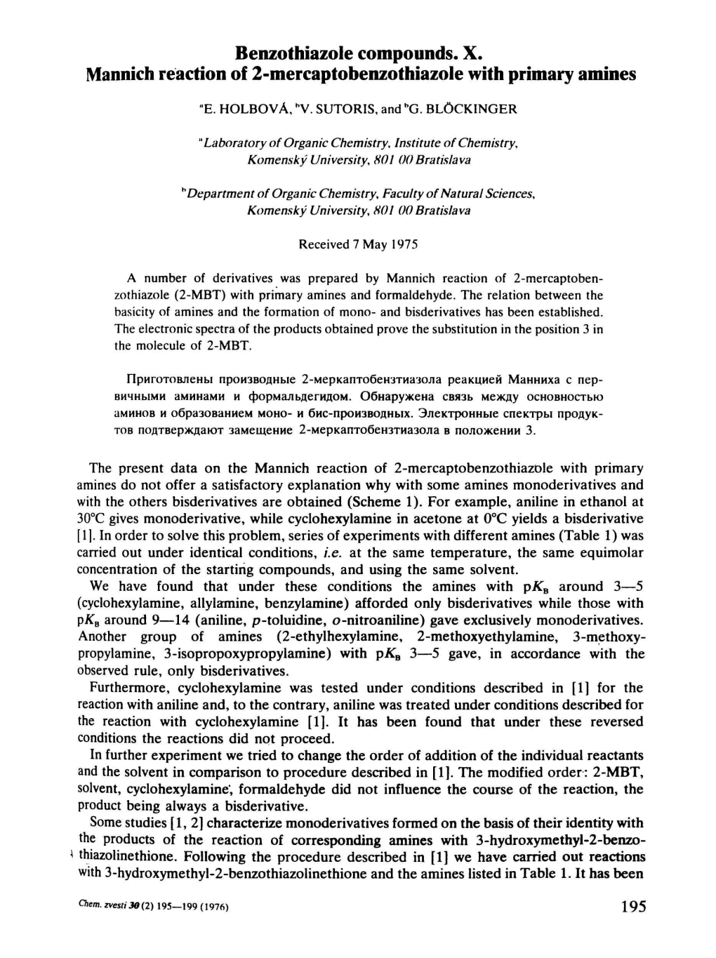 Benzothiazole Compounds. X. Mannich Reaction of 2-Mercaptobenzothiazole with Primary Amines