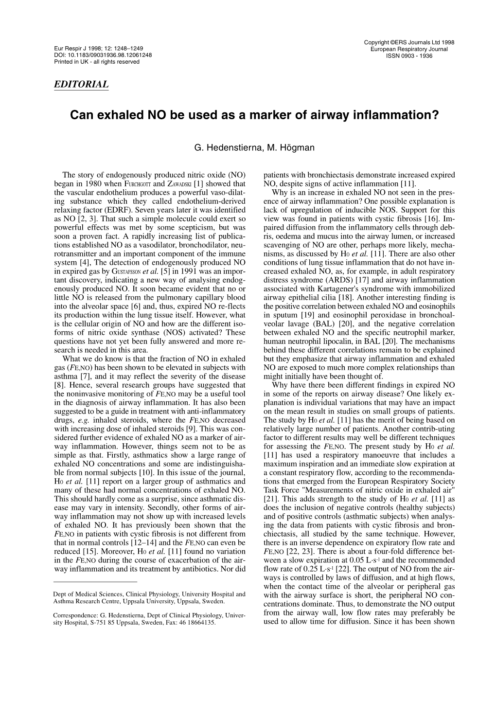 Can Exhaled NO Be Used As a Marker of Airway Inflammation?