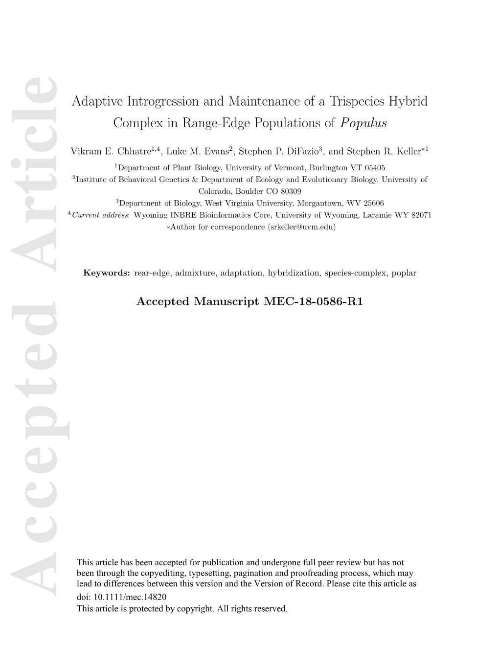 Adaptive Introgression and Maintenance of a Trispecies Hybrid