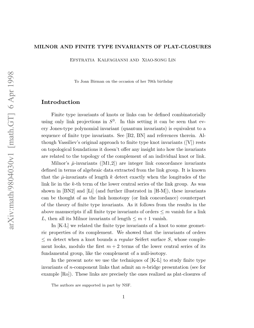 Milnor and Finite Type Invariants of Plat-Closures