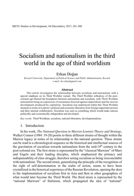 Socialism and Nationalism in the Third World in the Age of Third Worldism