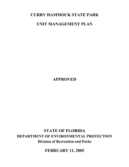 Curry Hammock State Park Unit Management Plan